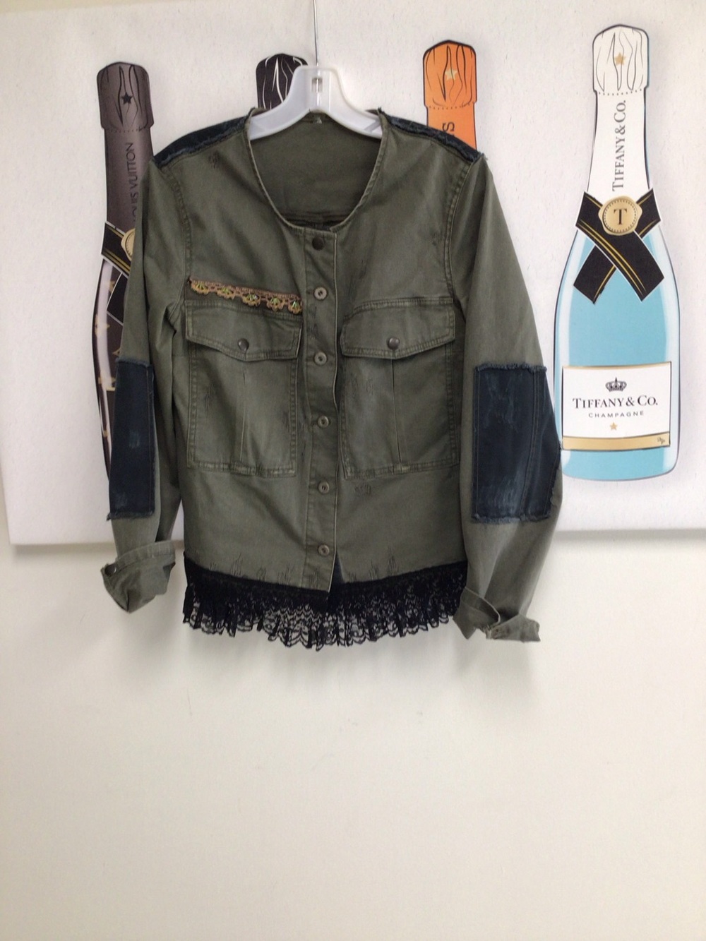 Lucky Brand Military-Inspired Olive Green Women's Jacket with Lace Trim
